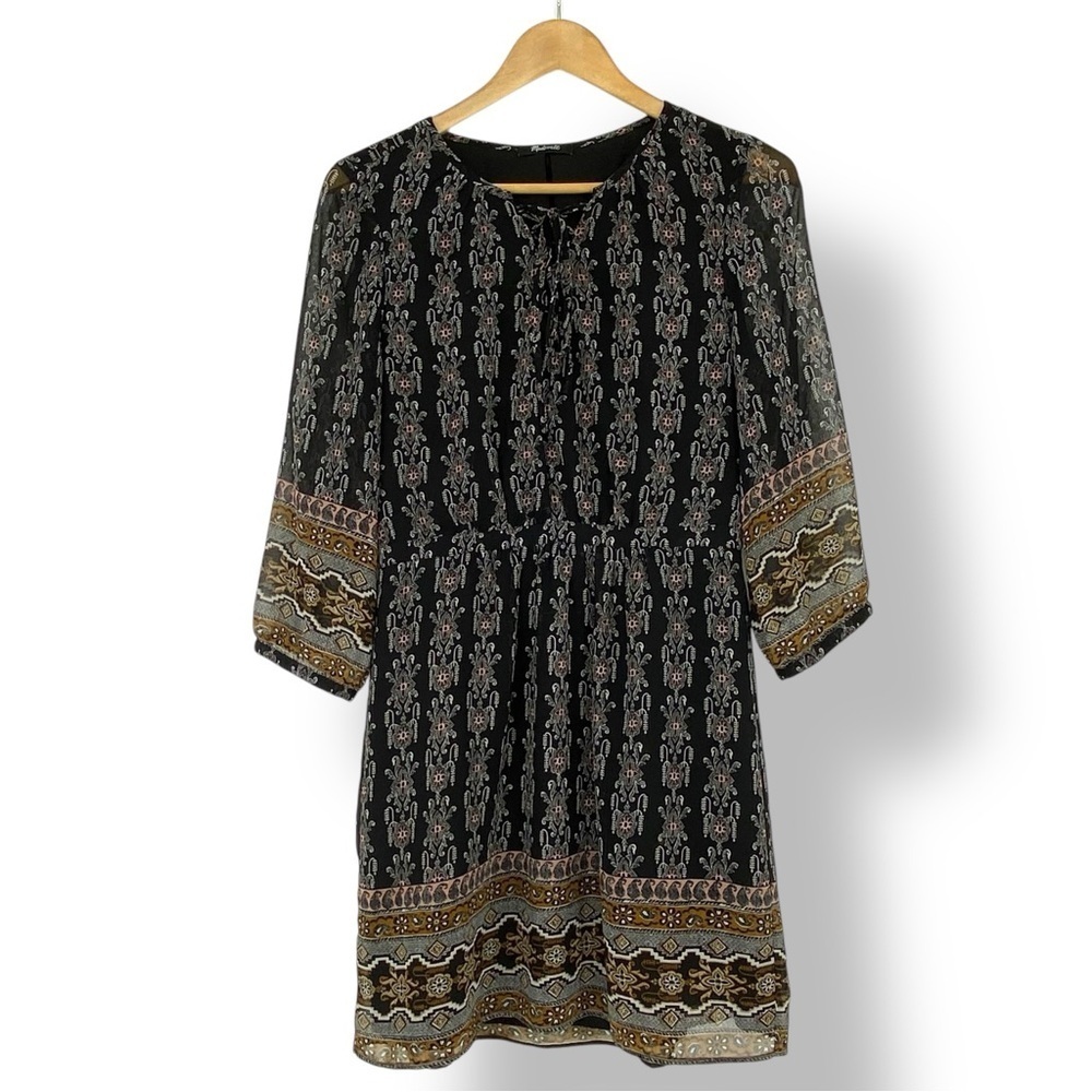 Madewell black paisley floral boho print lace up dress